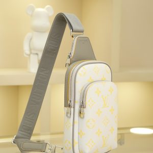 Alternative view of The Avenue Slingbag is crafted from Monogram Glow canvas and lined with fabric featuring a matching Monogram pattern.Inspired by Miami nights, its theme lends this compact slingbag an unexpectedly chic flair. It features a main compartment, an external zippered pocket, and a small triangular zippered pocket where the shoulder strap meets the body. Dimensions: 16 x 5.7 x 33 cm.